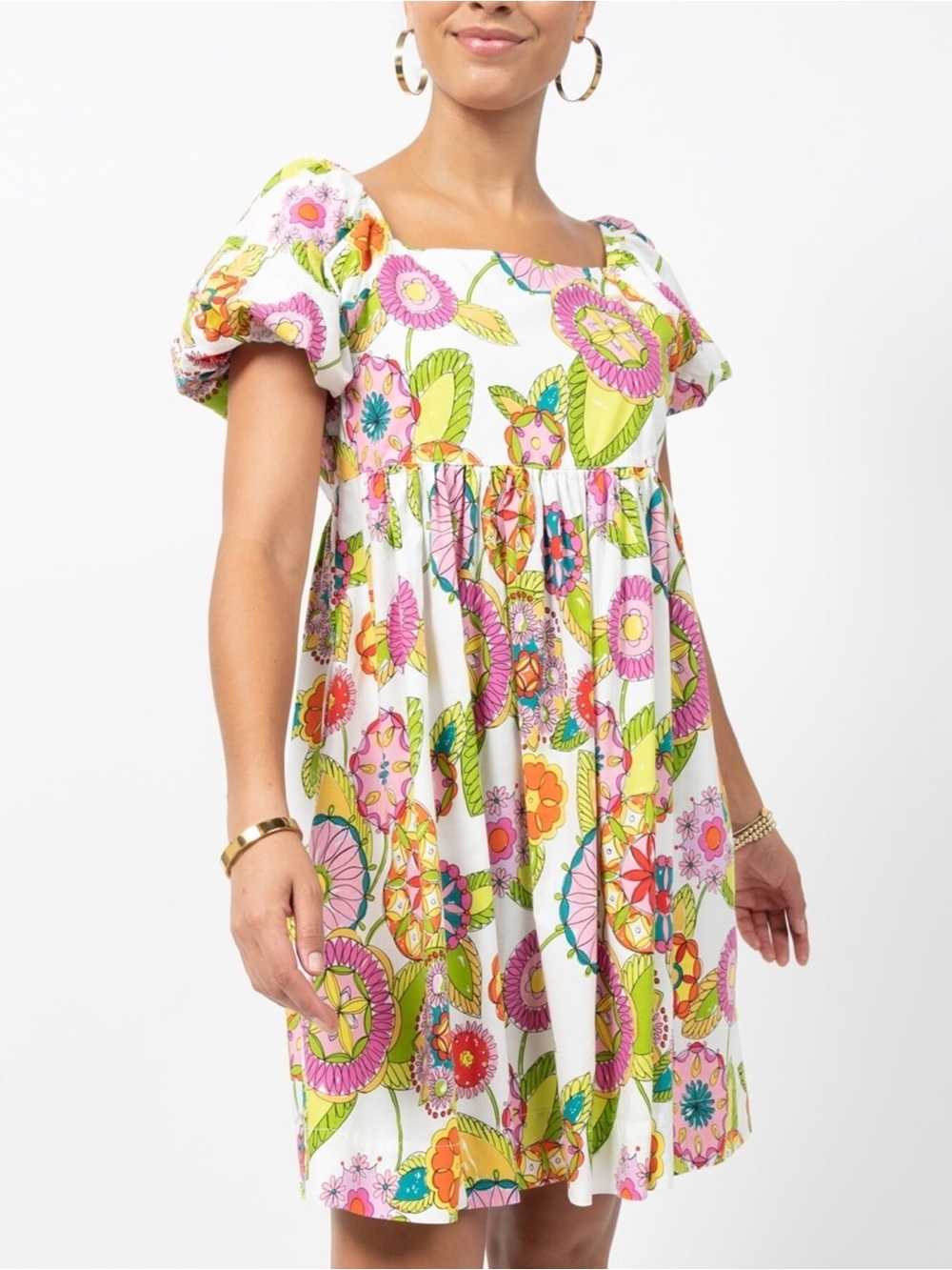 Uncle Frank White Mini Dress with Pink and Green Floral Print
